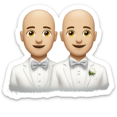 two male grooms in white one bald sticker