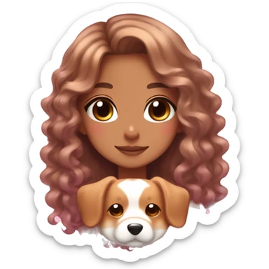 TAN SKIN GIRL WITH LONG BROWN CURLY HAIR AND A CORGI pink kawaii shiny blushing cute kawaii pastel anime trending style pink pastelcore sticker