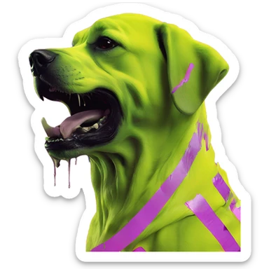 .Zombie_ Vaporwave black holographic oilslick zombie dog yellow caution tape graffiti neon yellow stripes sticker