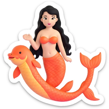 koi mermaid with tanned skin and long black hair sticker
