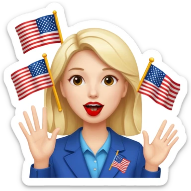 a woman is talking and the English and American flags are coming out of her mouth sticker