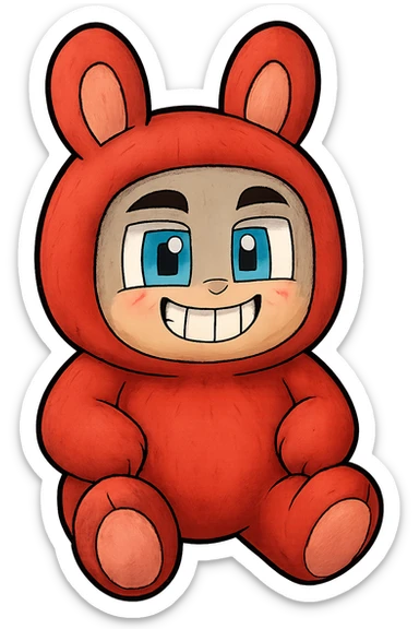 Isolate the red bunny plushie from the image, preserving all original details and colors, with a transparent background. sticker