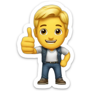 small man with a massive thumbs up sticker