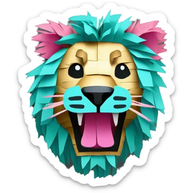 lion made of colourful cyan pink gold piñata paper strips sticker