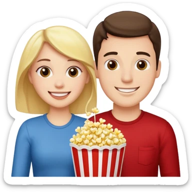 Crea un emoji dove un uomo e una donna mangiano i pop corn e guardano netflix sticker