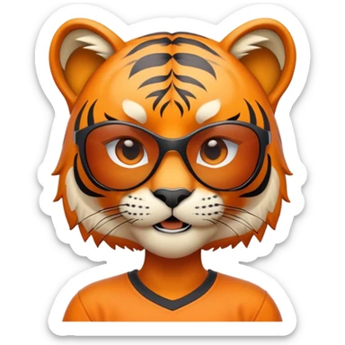 female energetic anthropomorphised tiger in sports clothes, wearing dark sunglasses, head and shoulders only sticker