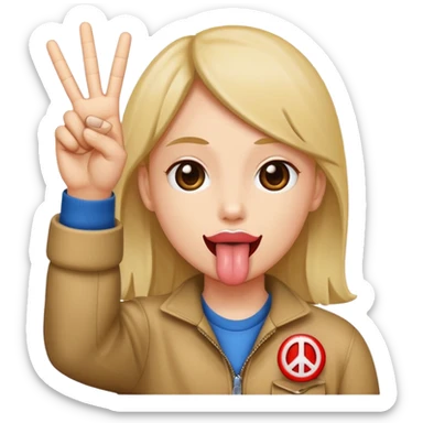 peace sign but up to there mouth with their tongue out sticker