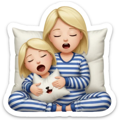 {
      "type": "human",
      "look": "girl in striped pyjamas, yawning, holding pillow",
      "description": "a sleepy girl in striped pyjamas yawning while holding a pillow"
    } sticker