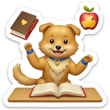 playful dog gleefully tossing homework in the air, apple style emoji sticker