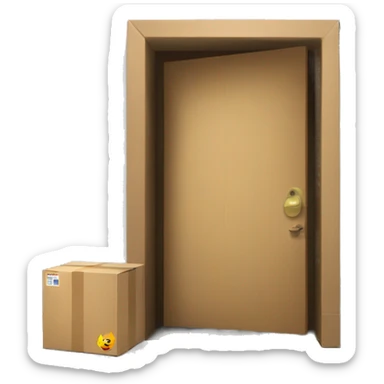 door with cardboard box in front of it sticker