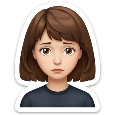 quero que você cria uma mulher, o rosto dela. nela, ela tem cabelo curto e ondulado, tem franja e ela tem semblante triste sticker