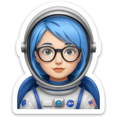 Female astronaut with blue hair, wear glasses, non helmet sticker