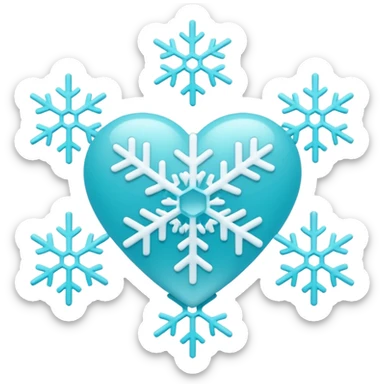 Cyan heart with white snowflake pattern sticker