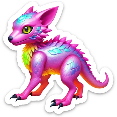 Tropical lush warm-colored modern colorful neon-colored cyber-Fakémon-Digimon-Trico-Vernid-creature sticker