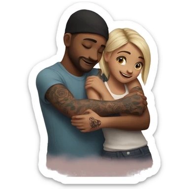 Girl hug boy with tattoos on right arm  sticker
