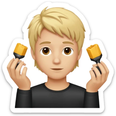 Je veux un garçon brun avec des mèches blondes qui montre à la caméra ses cheveux avec des mèches blondes sticker