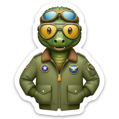 crocodile wearing bomber jacket and aviator goggles sticker