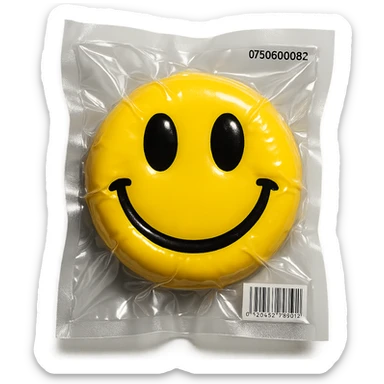 smiley face with shiny and squished look, vacuum-sealed style sticker