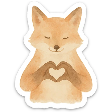 realistic fox making a heart shape with paws, watercolor style, orange and brown tones, transparent background sticker