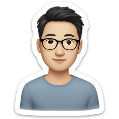 30 year old Asian man with no facials hair thick round black glasses and losts of freckles and short black hair sticker