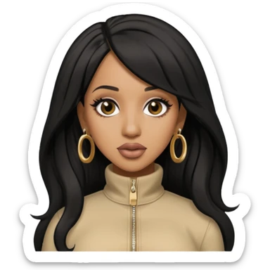 Cardi B with long jet black hair, beige outfit sticker