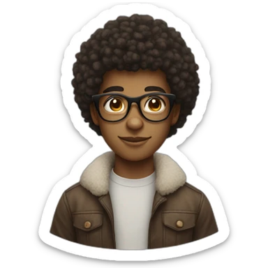 Young man with afro hair and glasses and a goat  sticker