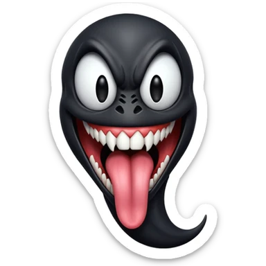 Venom with very long tongue out, clean black body, no logos or markings, expressive emoji style sticker