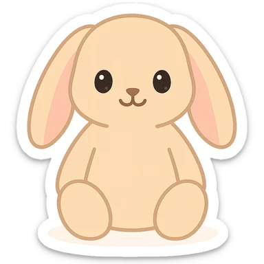 adorable beige plush bunny, floppy ears, inspired by Jellycat Bashful Bunny, gentle face, cuddly look sticker