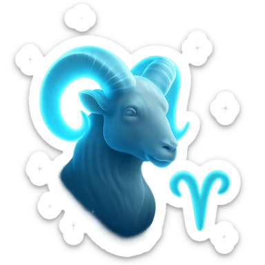 "A digital illustration of the Aries zodiac sign, a majestic ram with glowing horns, incorporating the color #00d9ff prominently in its design, celestial background, mystical and cosmic atmosphere" sticker
