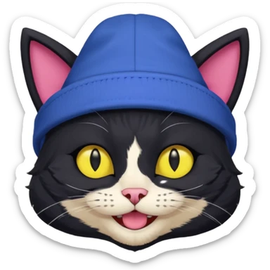 image friend from deltarune, a cat with a pink eye and a yellow eye, and black fur and pointy ears smiling sticker