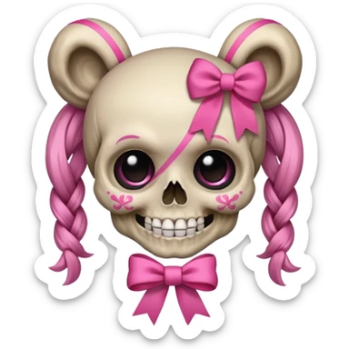 skull emoji with pink ribbon pookie sticker