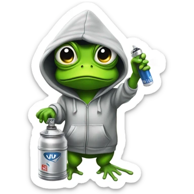 Hot female Frog in a hoodie with a spray can doing graffiti  sticker