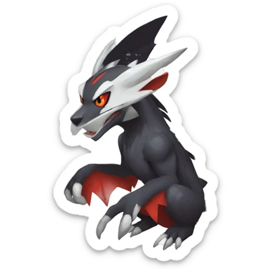 Black Cool Edgy Anthro Noivern-Nargacuga-Silvally-Sergal-Fakémon  with White and Red Edgy markings sticker