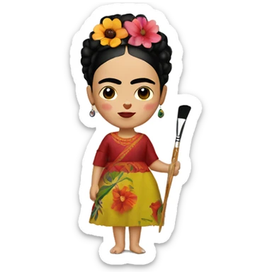 body frida kahlo kid with paintbrush sticker