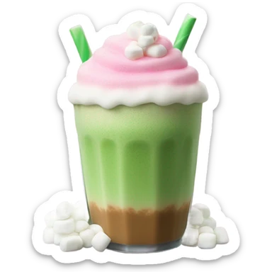 ice latte matcha with pink foam and marshmallow  sticker