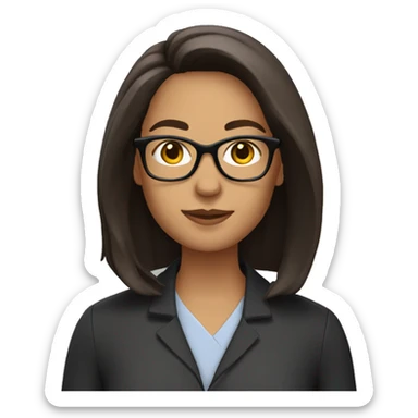 teacher with shoulder length dark brown hair and glasses sticker