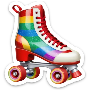 red vintage glitter roller skate with a white leather boot, rainbow stripes glitter sticker