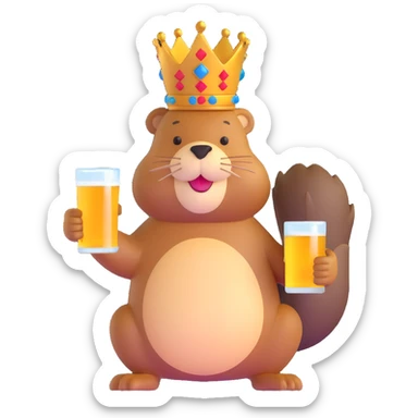 beaver with a crown on head holding a glass of beer sticker