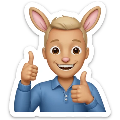 thumb up man with rabbit teeth sticker