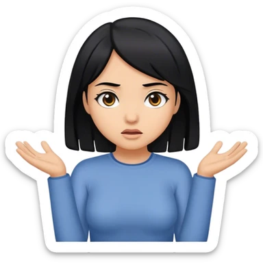 Girl with black hair shrugging shoulders sticker