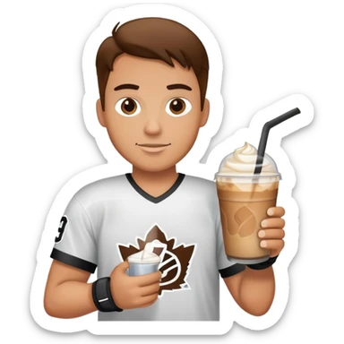 hockey player with iced coffee sticker