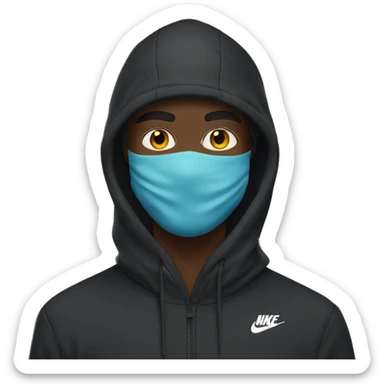 Black man wearing ski mask with the nike hoodie sticker