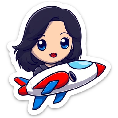 character with long jet black hair, blue eyes, and red lips sticker