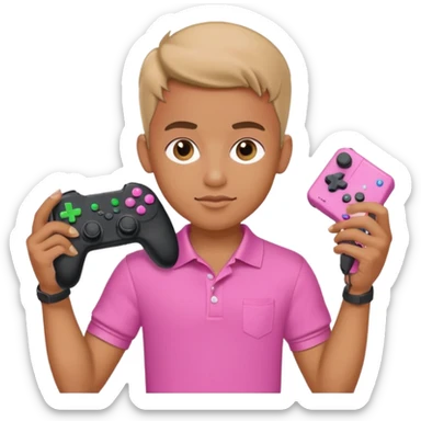 generate a pretty tan bratz boy with a pink polo. Holding a gaming controller in hand sticker