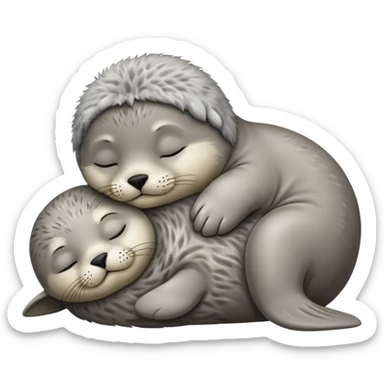 Sleeping baby seal with fluffy fur sticker