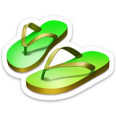 Realistic metallic gold lime green gradient pair of summer flip flops isolated. sticker