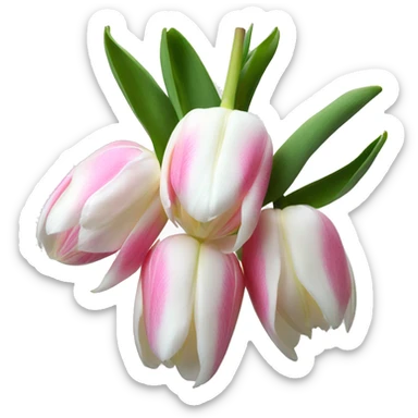 a bouquet of white and light pink tulips  sticker