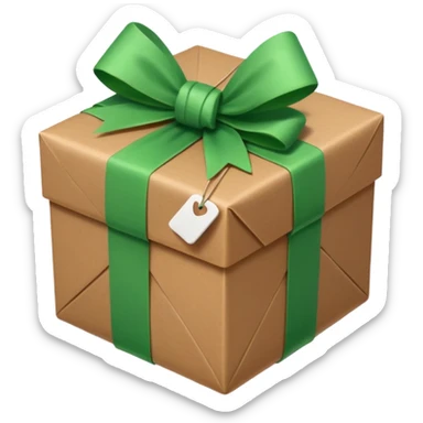 a brown package  bow with green checkbox in the corner sticker