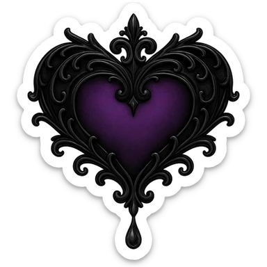 gothic style heart in black and purple with a single teardrop sticker