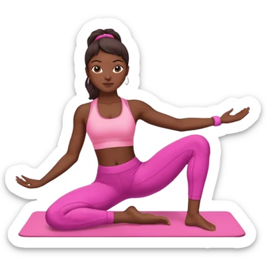 dark-skinned woman doing Pilates in pink sportswear sticker